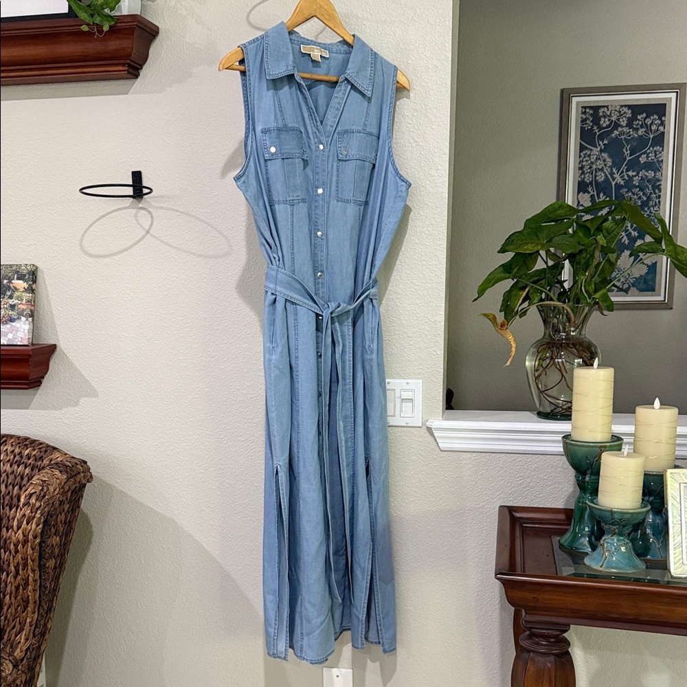 NWOT Michael Kors Light denim blue maxi dress button front size 1X